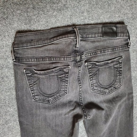 True Religion Halle 28 (Meas 26x27 9" Mid Rise) Skinny Black Ankle Zip Jeans A14 - Picture 6 of 9